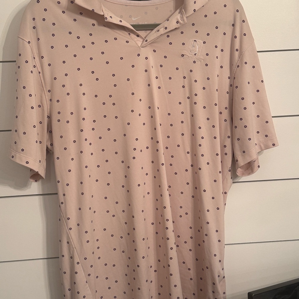 Nike Light Pink Polo with Navy Micro Dot Print